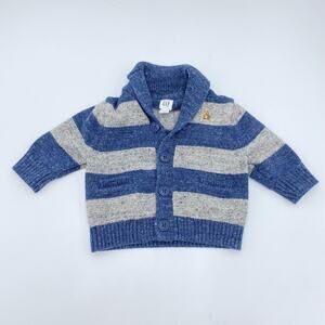 Baby Gap Boy's Blue & Grey Striped Collar Button Up Cardigan Size 3-6 Months